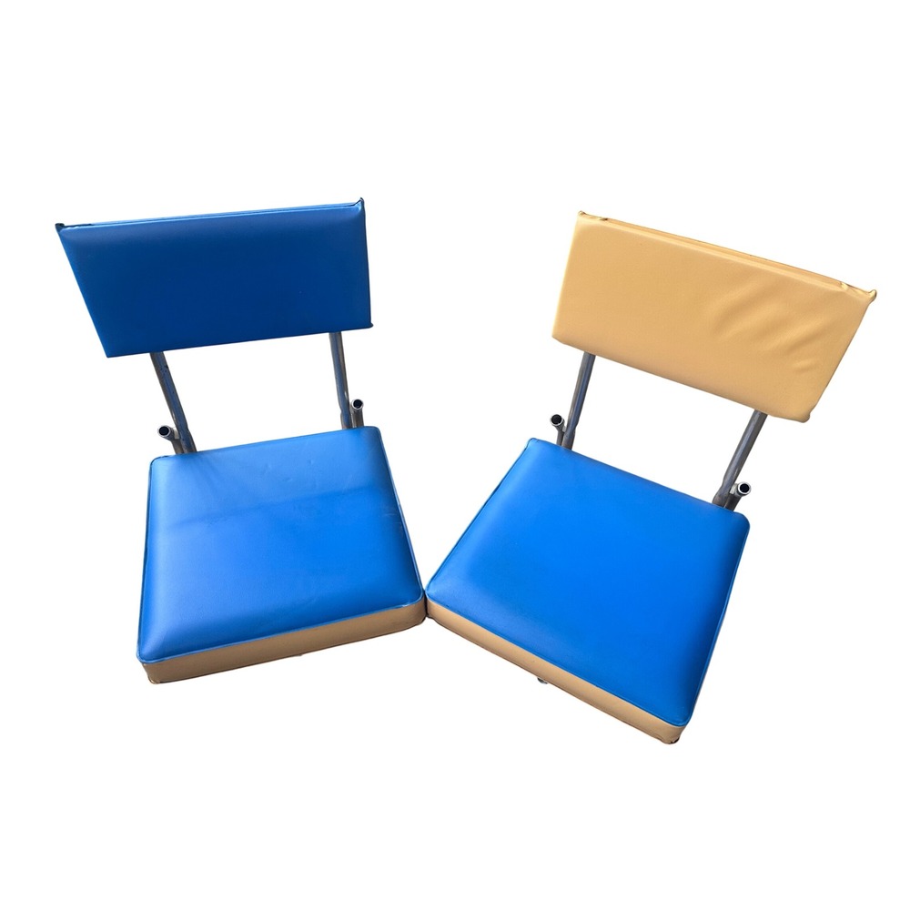 Vintage Folding Stadium Seats Set of 2 Blue Yellow Retro Bleacher Chairs Padded